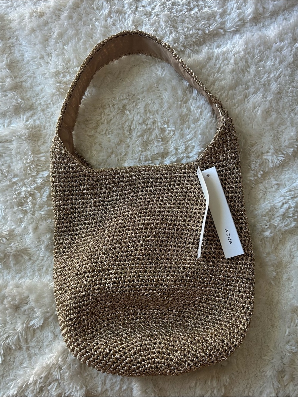 Aqua Metallic Gold Knit Shoulder Bag / Tote